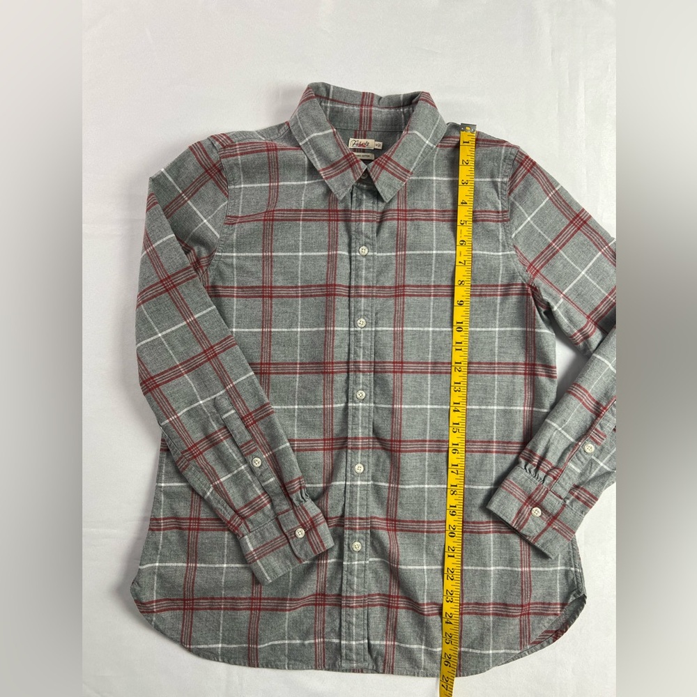 Faherty Organic Cotton Blend Gray Red White Plaid Fall Winter Office Button Down - Picture 8 of 11